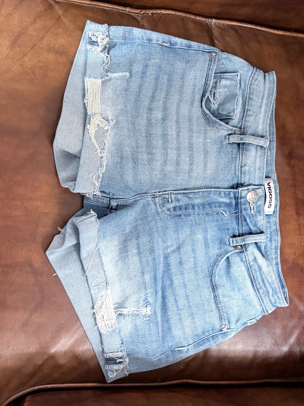 Vigoss Marley Short Womens Sz 25 Light Wash Distressed Cut offs Zipper Button